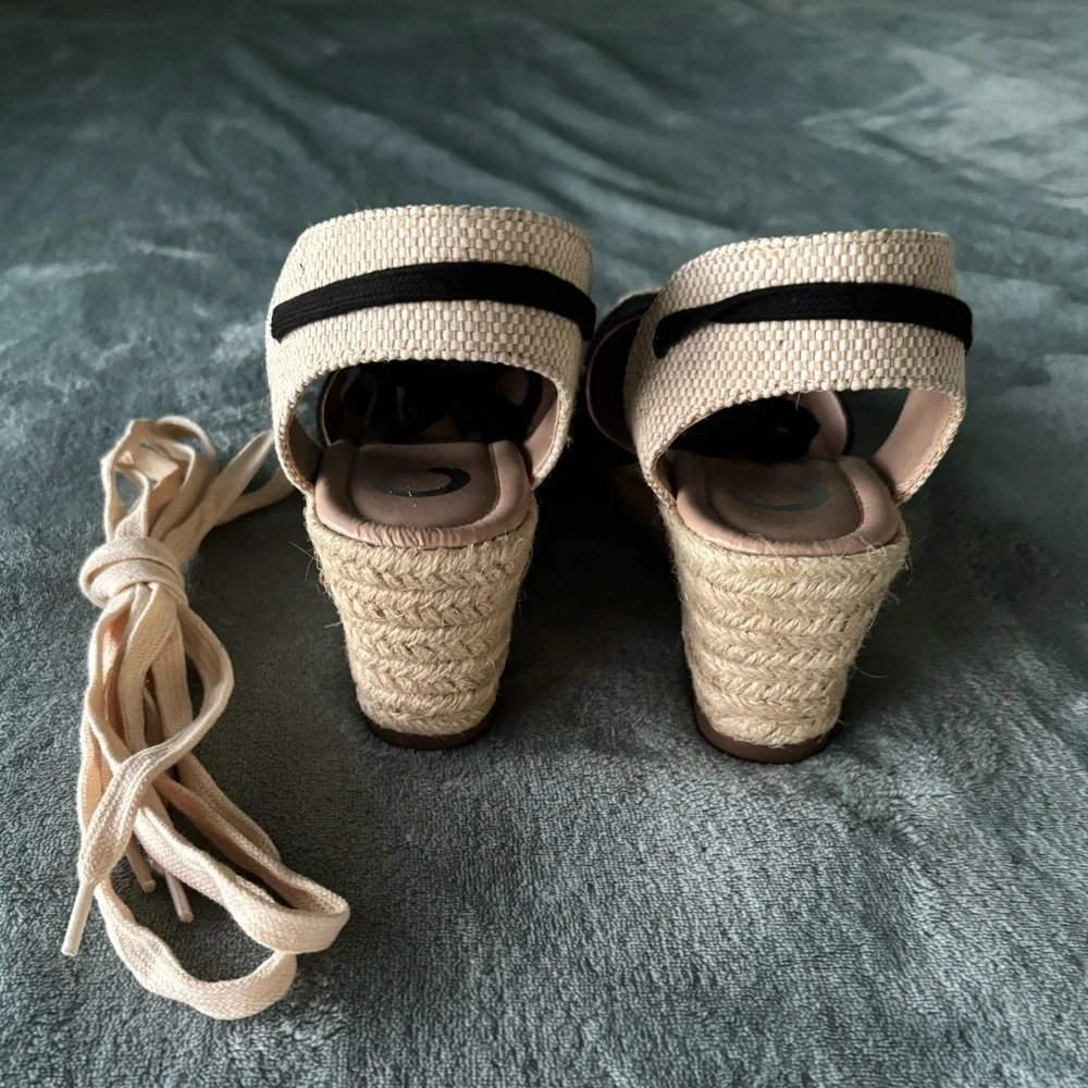 Journee Collection Black and Beige Espadrille Lace-up Wedges - Picture 5 of 12